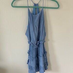 Blue Sleeveless Ruffle Dress